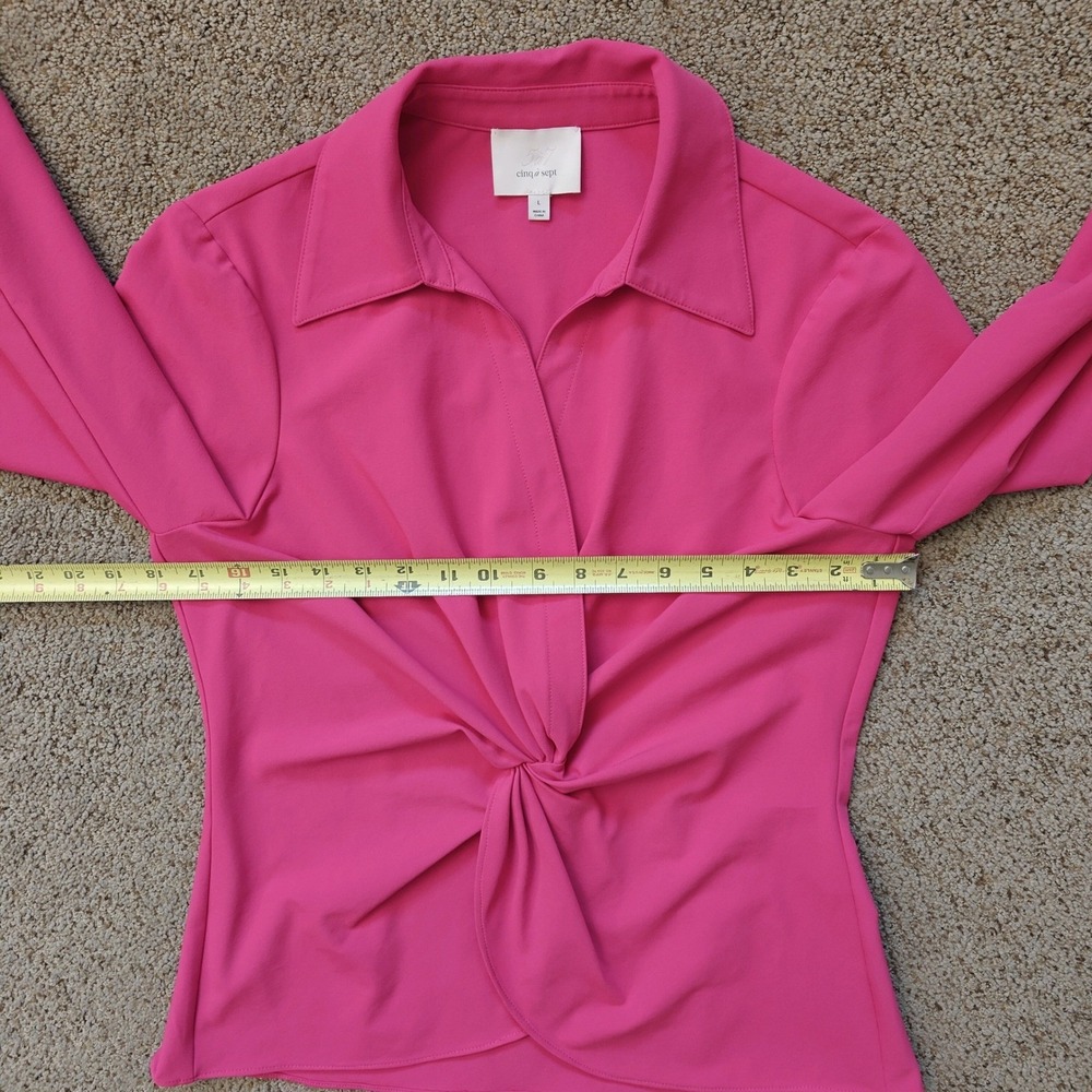 Cinq a Sept Pink Twist Front Flare Sleeve Collared Blouse Shirt Top Women's L - Picture 11 of 11